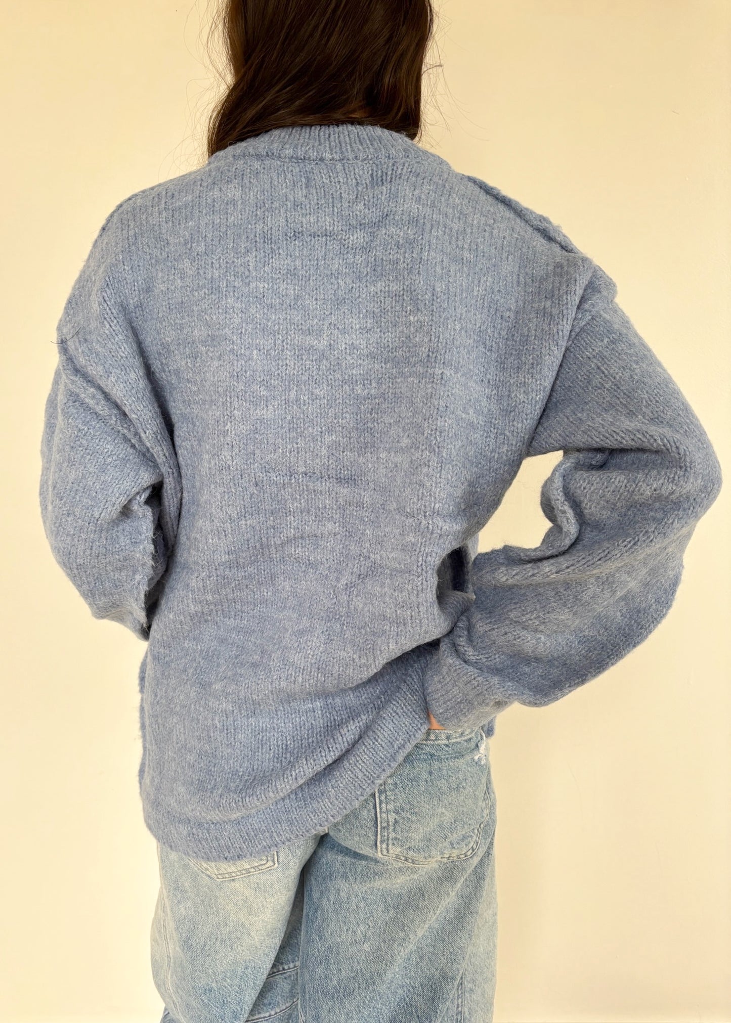 C'est Moi Knit Oversized Button Cardigan - DENIM