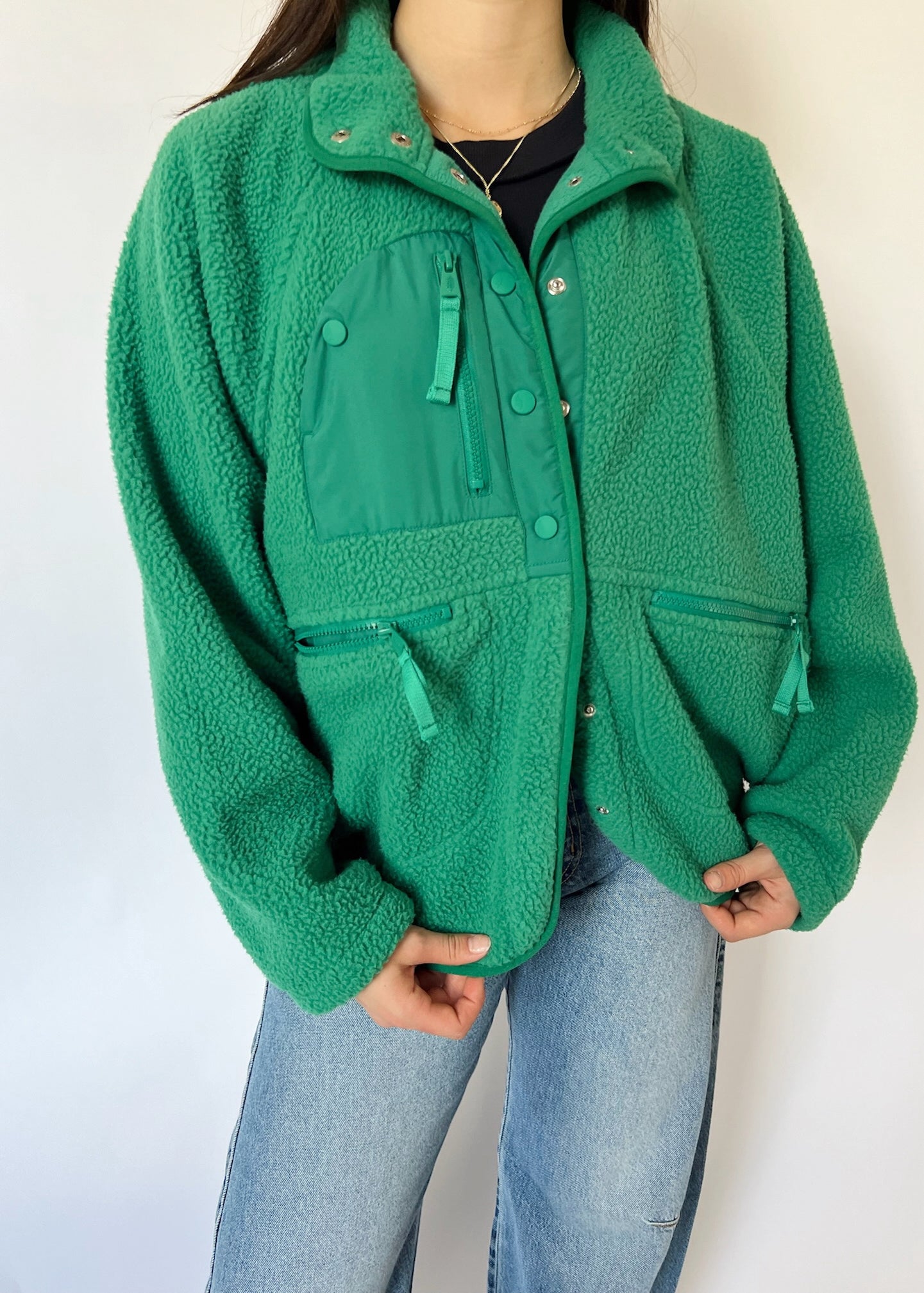 Free People Hit The Slopes Fleece Jacket - GREEN GLOW – Thr3e Clothing