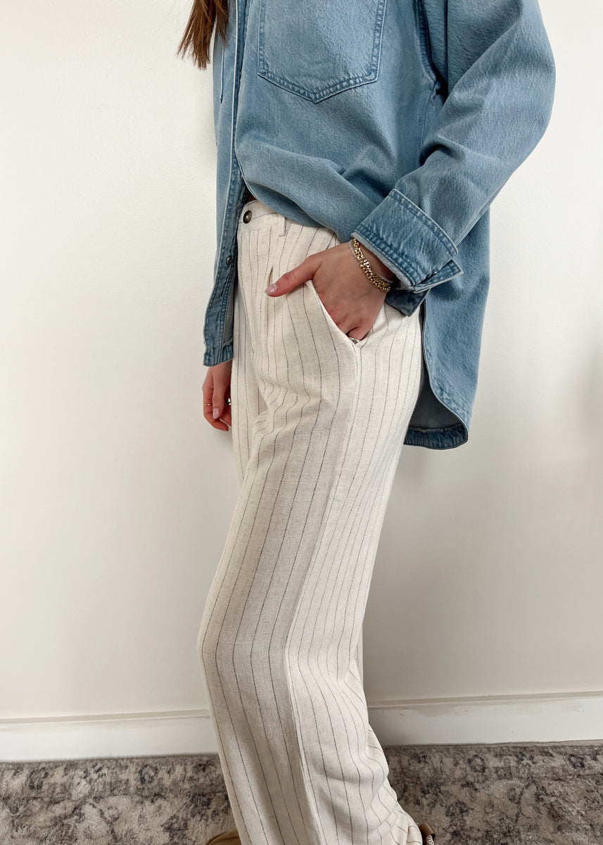 【ThreeTimes】 Bena stripe pants ZW COLLECTION STRIPED LINEN BALLOON PANTS - navy | ZARA