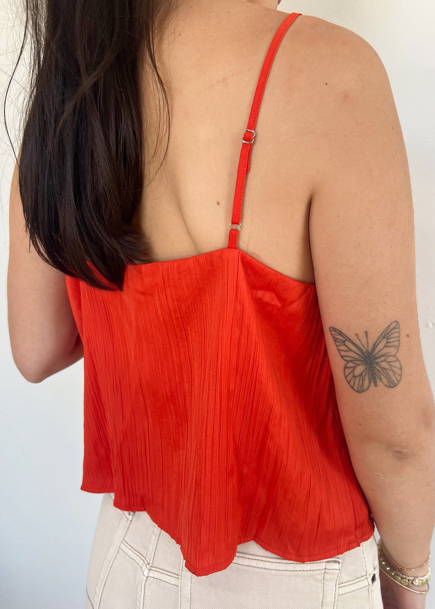 Z Supply Fiore Crinkle Satin Tank - CABANA RED