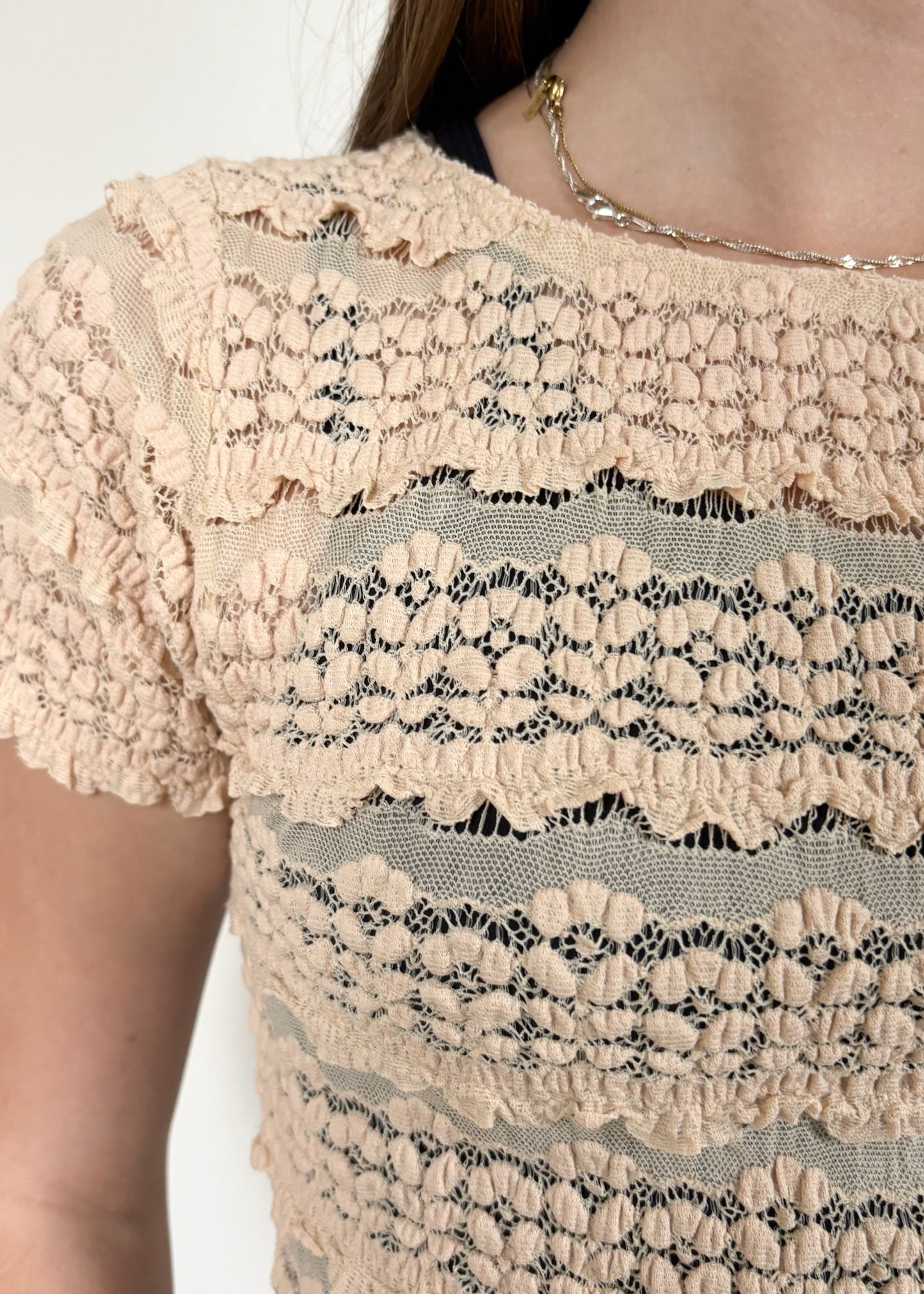 Free People Angelina Lace Tee - TEA