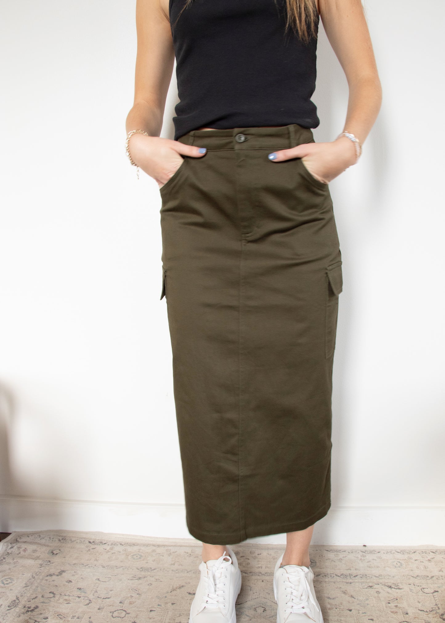C'est Moi Cotton Twill Cargo Skirt - OLIVE