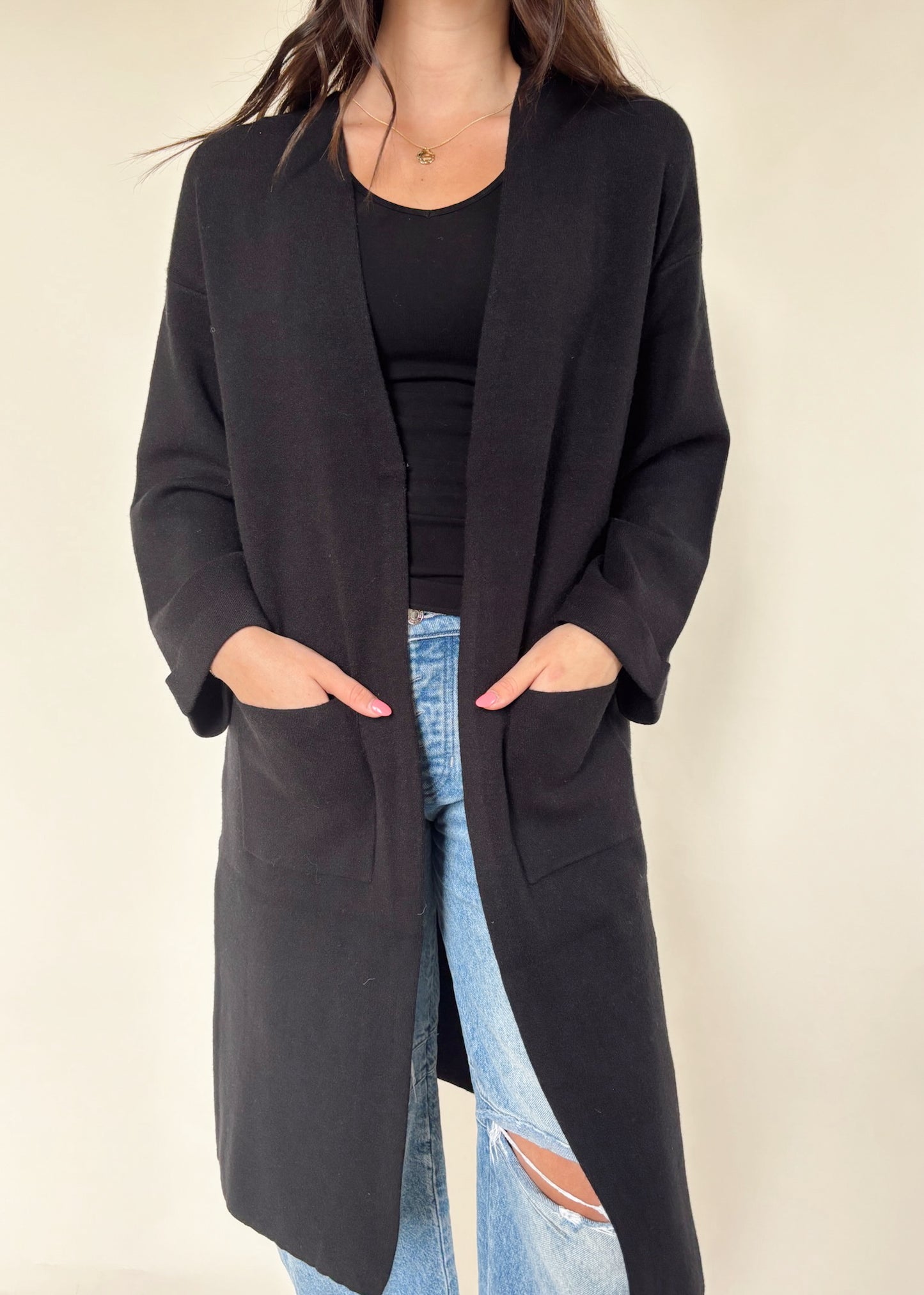 C'est Moi Knit Long Cardigan - BLACK