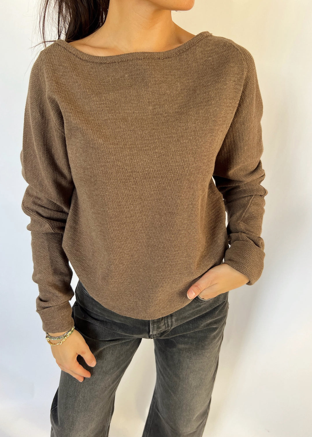 Free People Jess Longsleeve - COCO BROWN HEATHER – Thr3e Clothing
