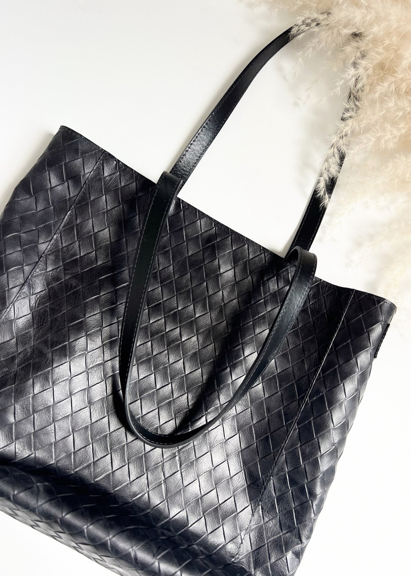 BRAVE Leather Giovana Tote - BLACK LARGE WEAVE