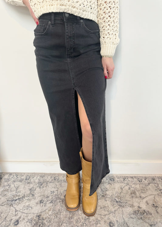 Silver Denim Maxi Skirt