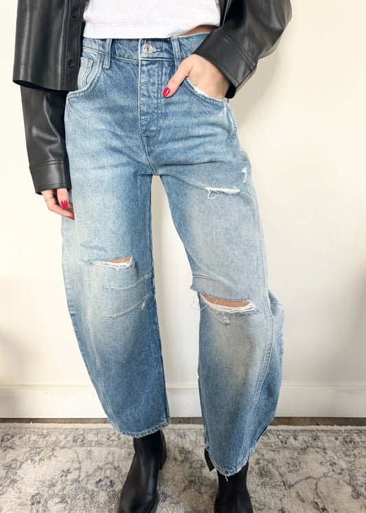 Free People Good Luck Mid Rise Barrel - BARNYARD BLUE