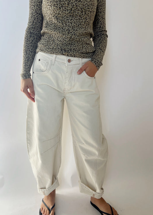 Free People Good Luck Mid Rise Barrel - MILK