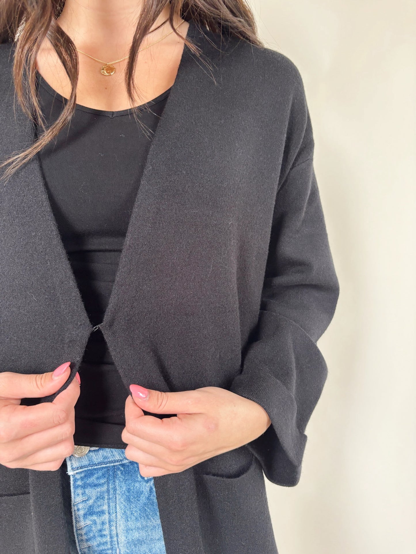 C'est Moi Knit Long Cardigan - BLACK