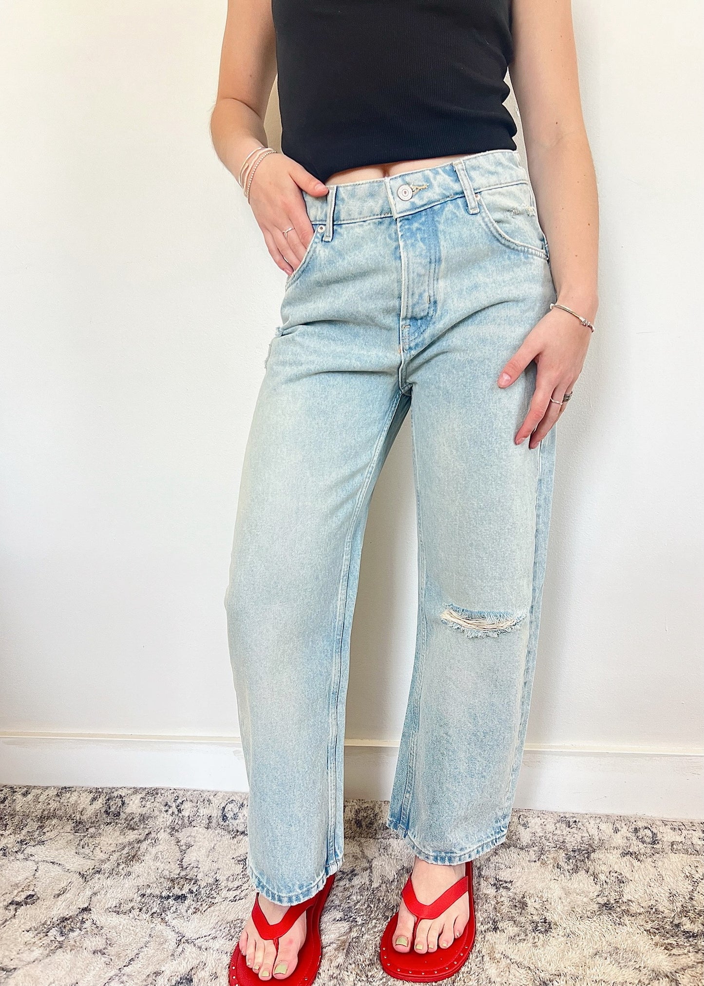 Free People Deep Trance Dropped Boyfriend Jean - BLEACHED OUT