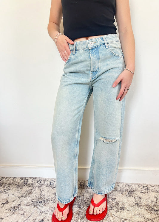 Free People Deep Trance Dropped Boyfriend Jean - BLEACHED OUT