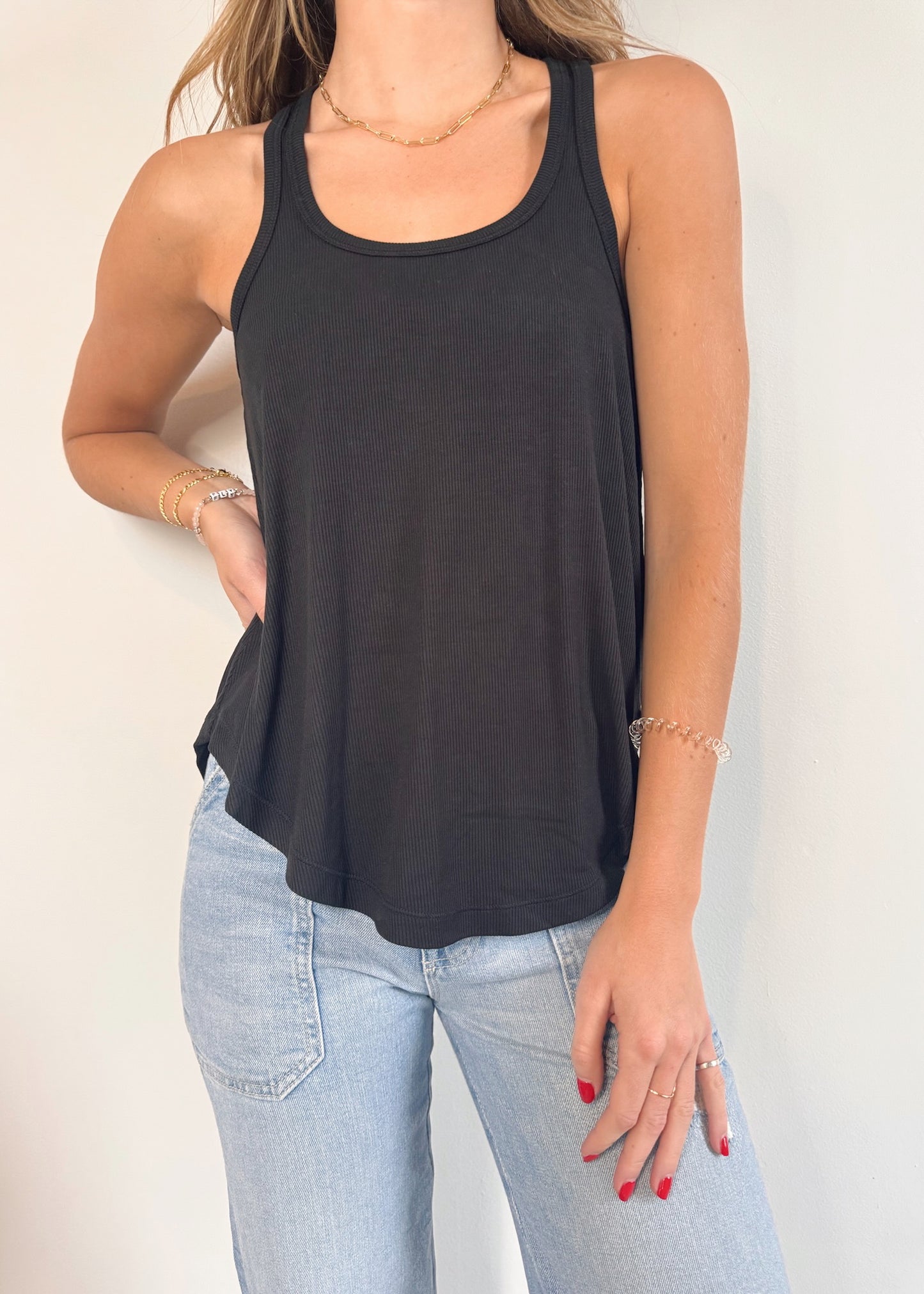 Z Supply Free Time Rib Tank - BLACK