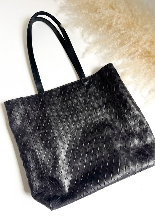 BRAVE Leather Giovana Tote - BLACK LARGE WEAVE