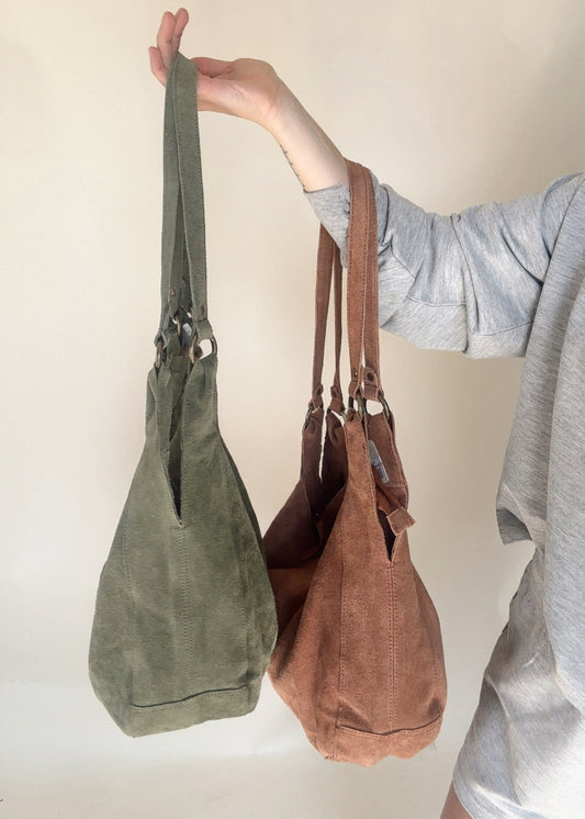 Free People Roma Suede Tote - OLIVE MOSS