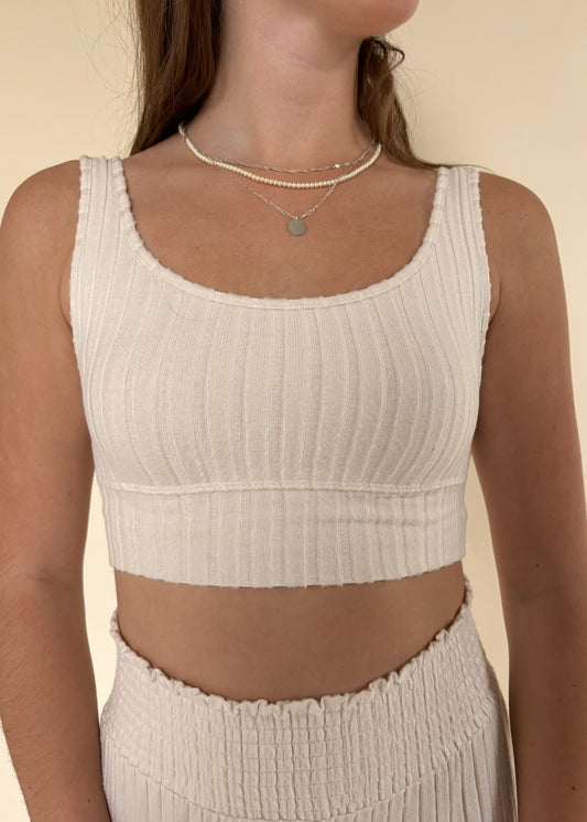 Z Supply Zoe Rib Tank Bra - LIGHT OATMEAL