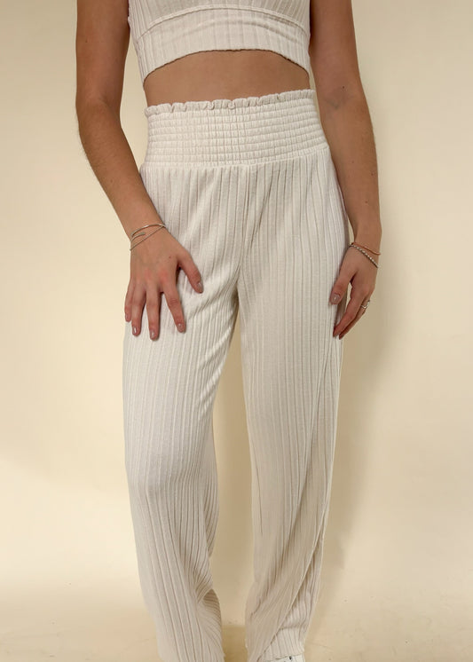 Z Supply Dawn Smocked Rib Pant - LIGHT OATMEAL