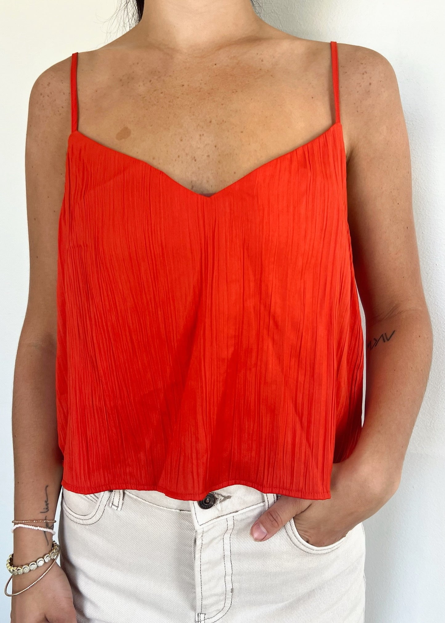 Z Supply Fiore Crinkle Satin Tank - CABANA RED