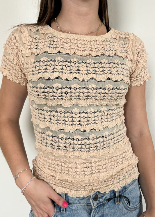 Free People Angelina Lace Tee - TEA