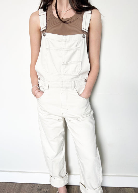 Free People Ziggy Denim Overalls - PARCHMENT