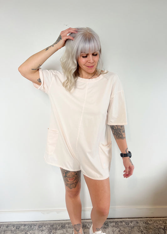 Free People Hot Shot Tee Romper - BEACHED CLAY