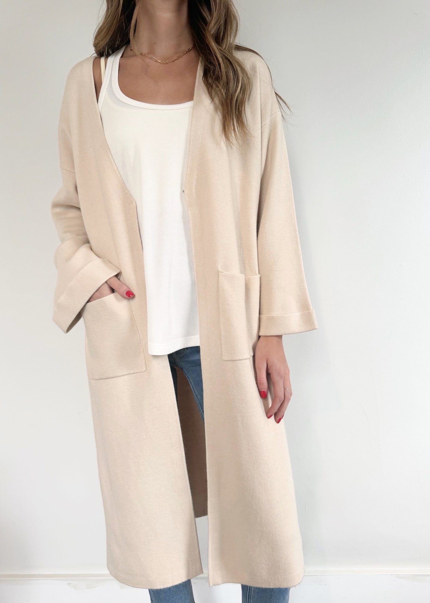 C'est Moi Knit Long Cardigan - HEATHER BEIGE