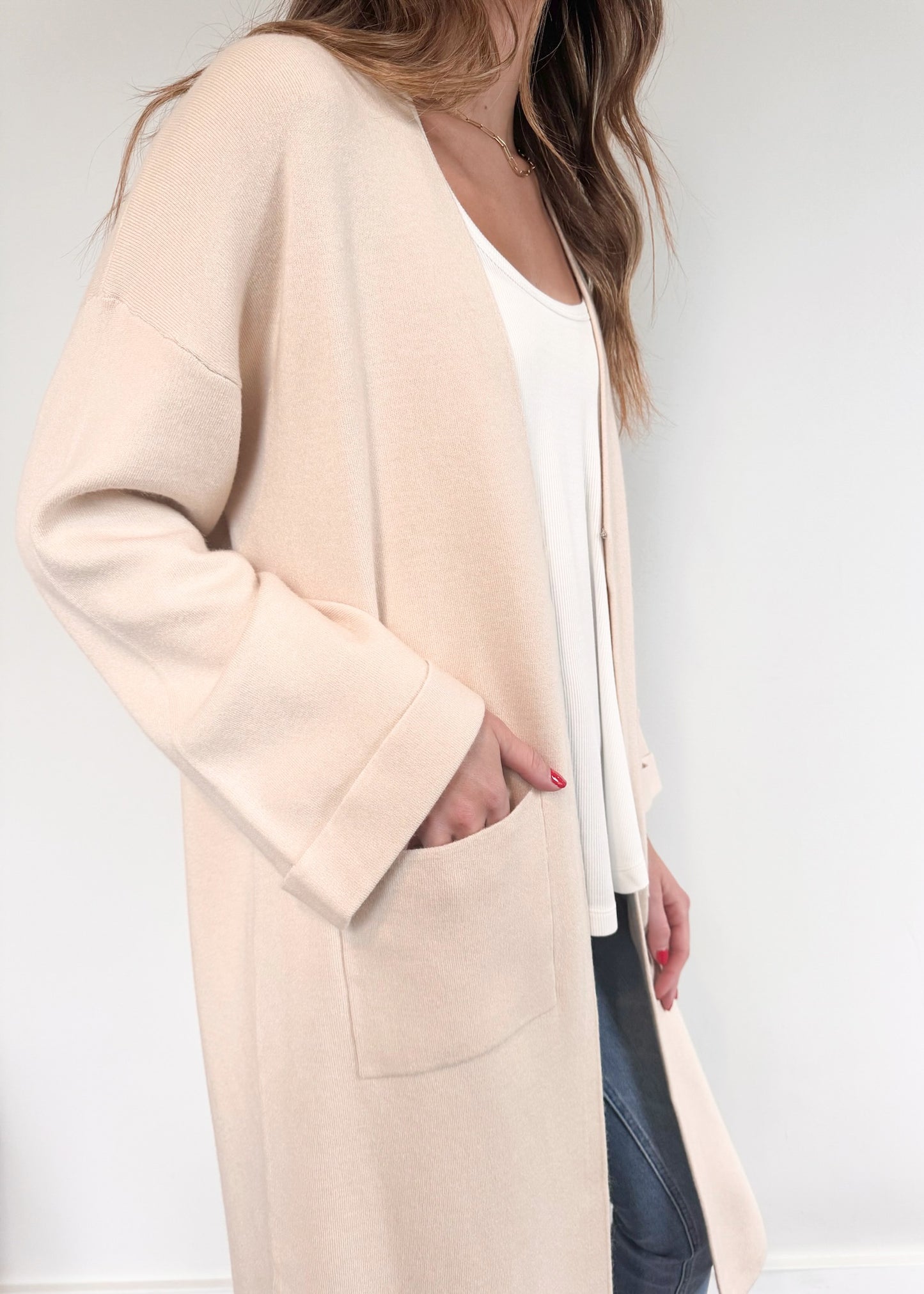 C'est Moi Knit Long Cardigan - HEATHER BEIGE