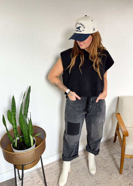 Free People Moxie Low Slung Pull On Barrel Jeans - NIGHT HAWK