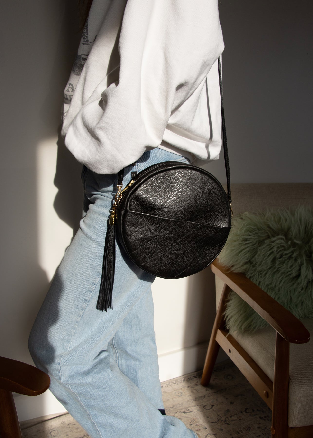 Crossbody Saddle Bag with Big D - Tan Leather DIY Saddle Grey-Presell